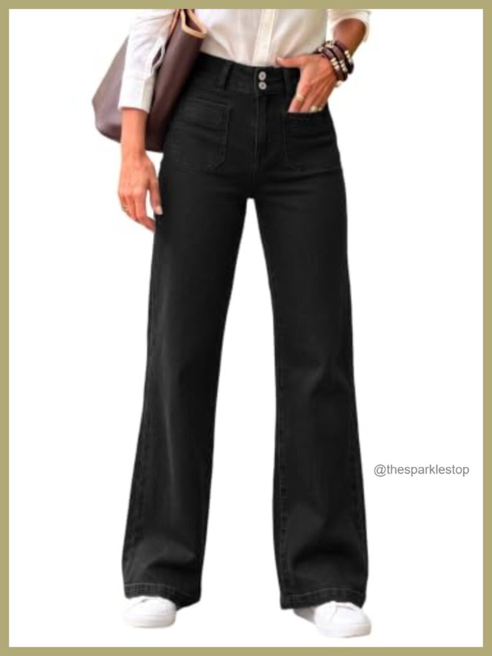 High Waisted Wide Leg Jeans Double Button Zipper Fly Denim Pants